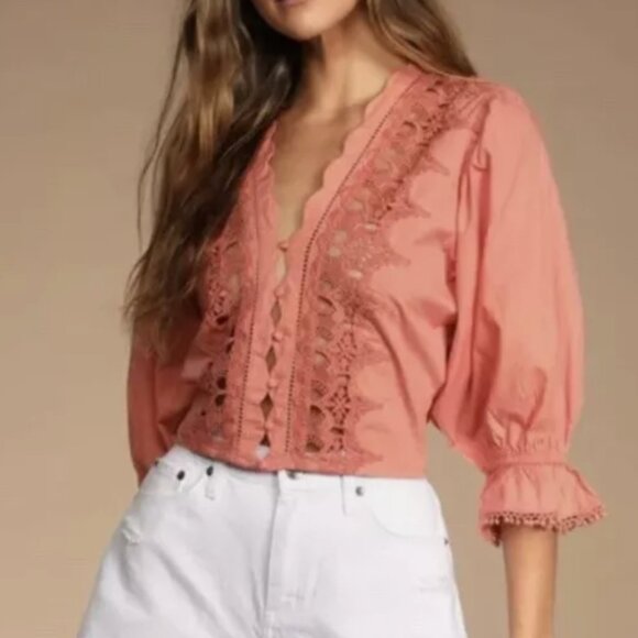 Free People Louella Embroidery Top Savanna Red sz S - Picture 1 of 10